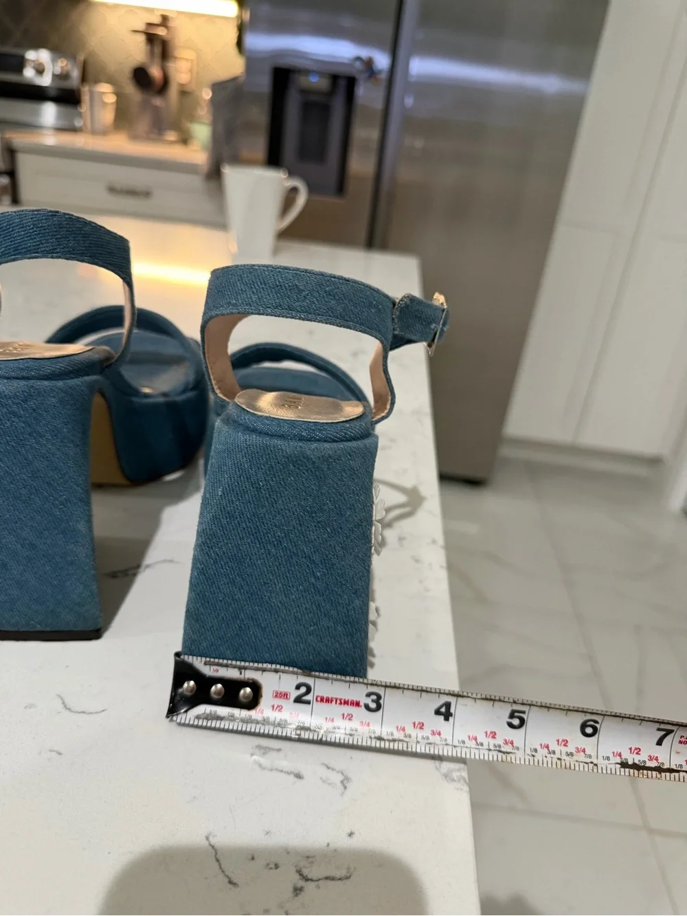BAMBINA Denim Blue Floral Platform Block Sandals